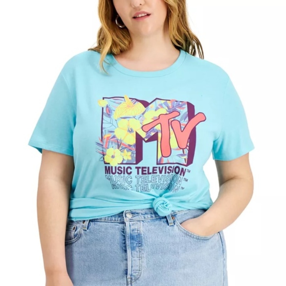 NWT Love Tribe Trendy Plus Size MTV Neon Floral Graphic T-Shirt Size 1X
